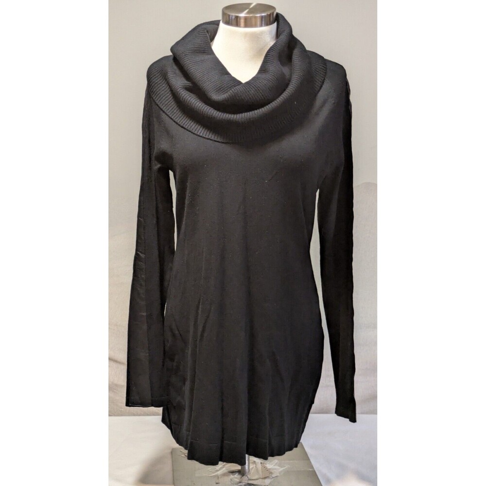 INC International Concepts Black Cowl Neck Faux Leather Strip XL Sweater Dress